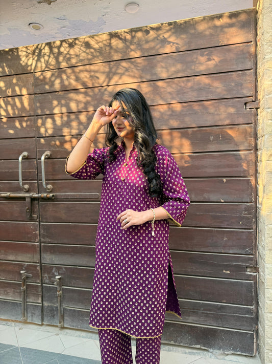 Royal Plum Khaddar -  Khaddar 2PC Printed Dress