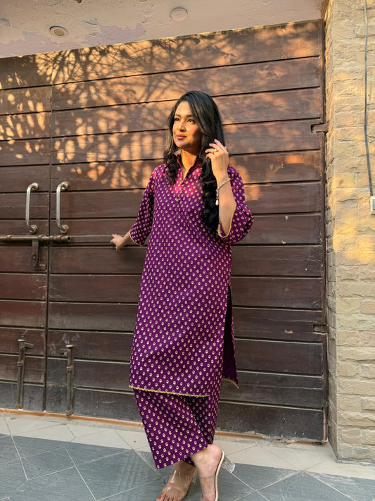 Royal Plum Khaddar -  Khaddar 2PC Printed Dress