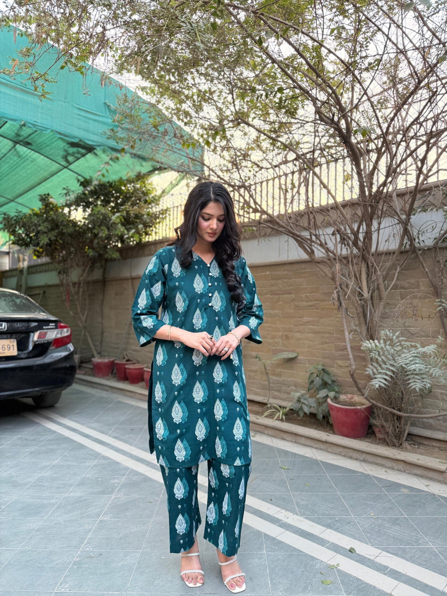 Emerald Elegance -  Khaddar 2PC Printed Dress