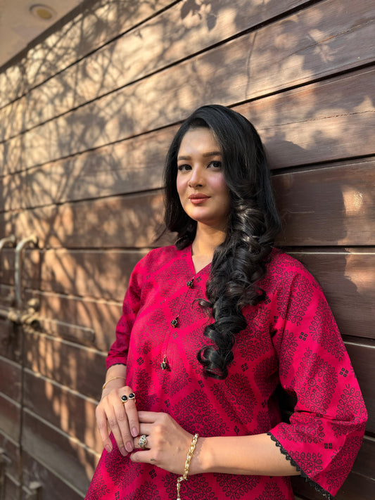 Premium Shocking Pink - 2 PC Khaddar Set