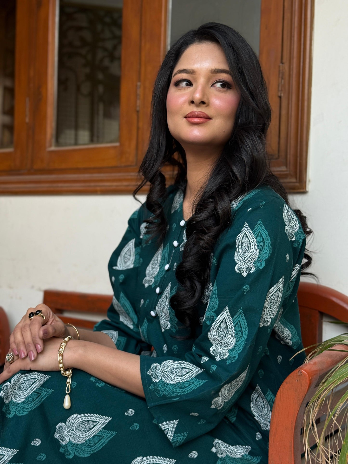 Emerald Elegance -  Khaddar 2PC Printed Dress