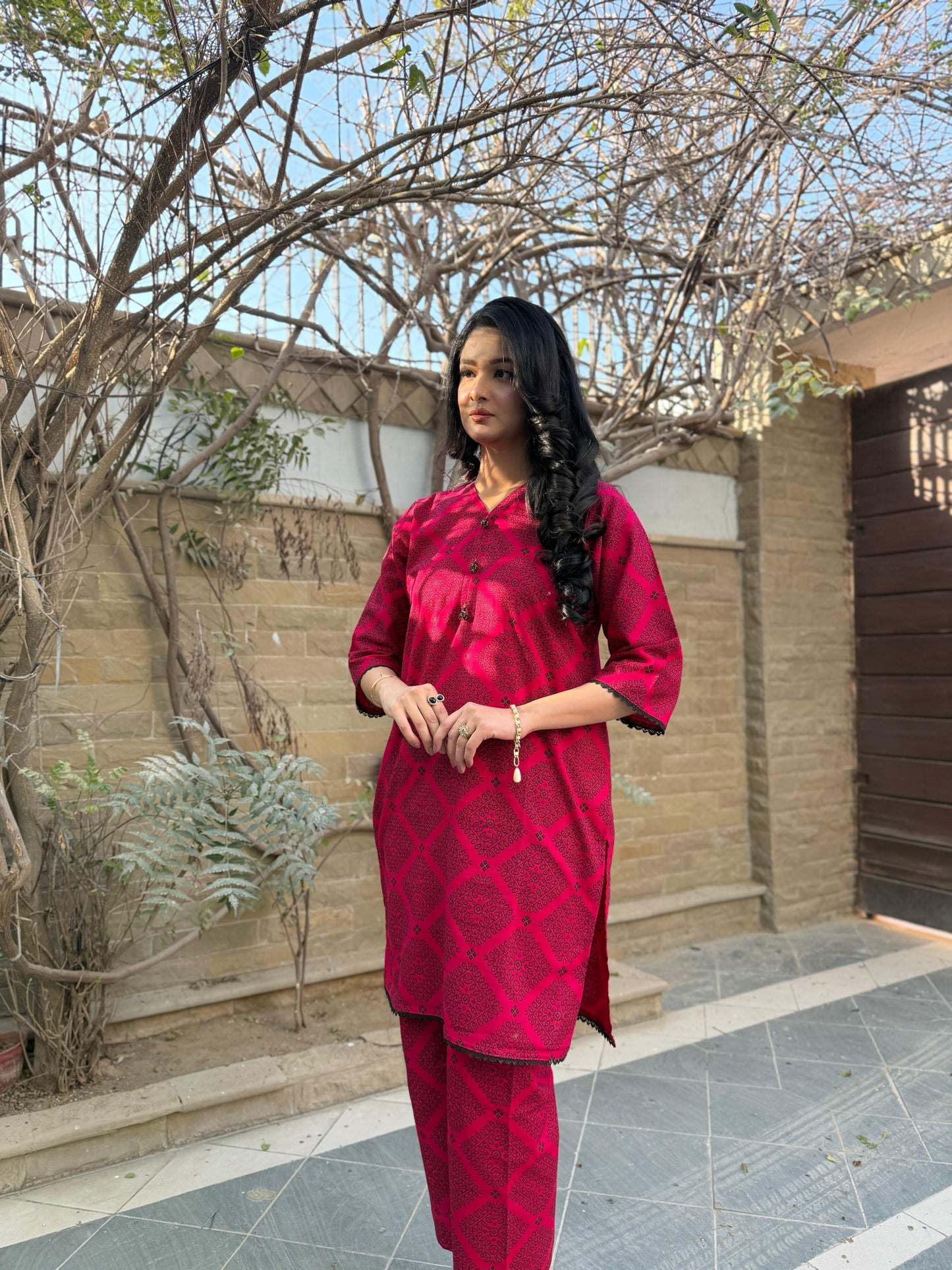 Premium Shocking Pink - 2 PC Khaddar Set