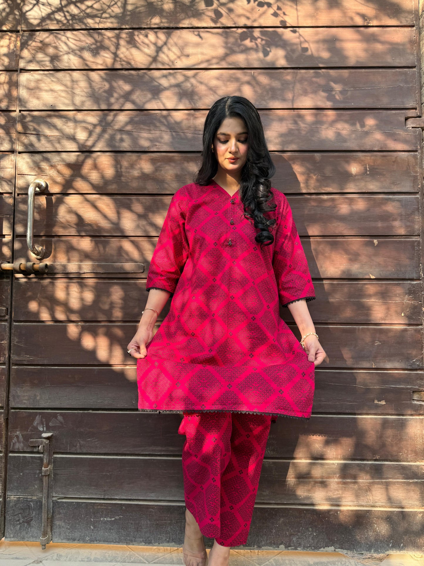 Premium Shocking Pink - 2 PC Khaddar Set