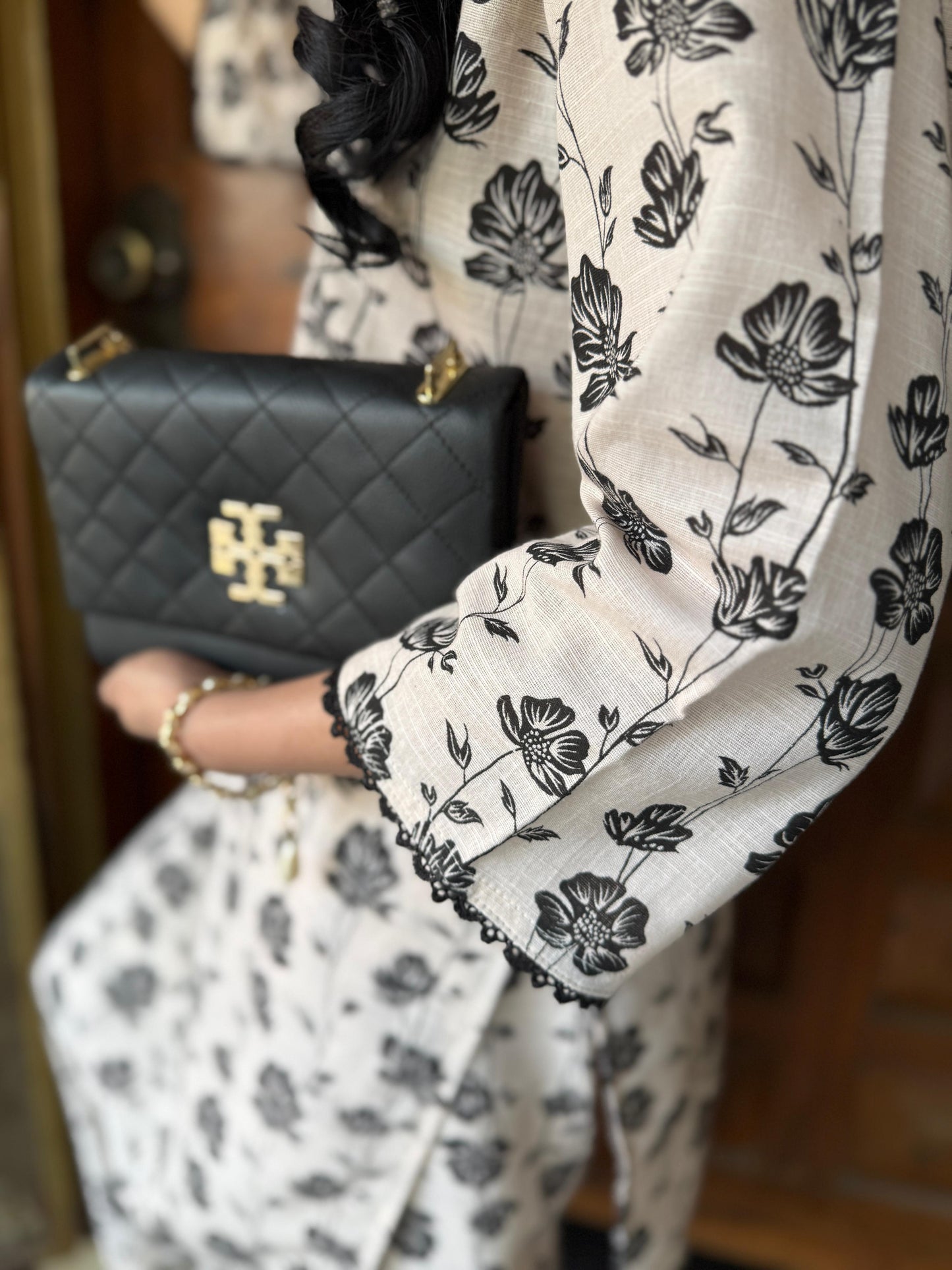 Black accents - Khaddar 2 PC Printed Dress