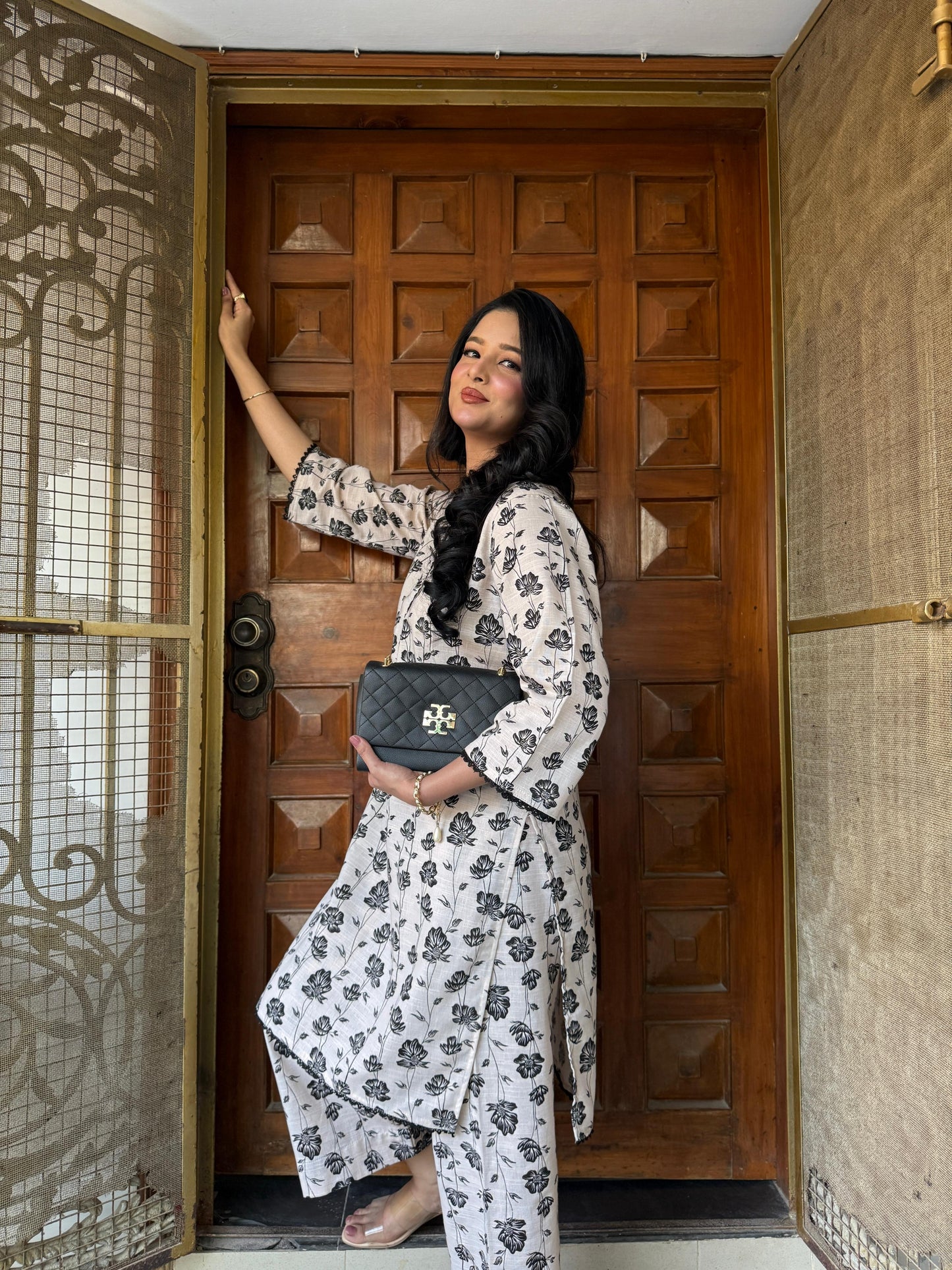 Black accents - Khaddar 2 PC Printed Dress